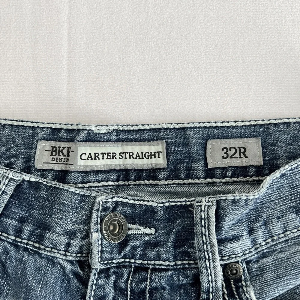 Bke‎ Jeans Men's Size 32R (31x30) Carter Straight Distressed Buckle Denim Blue
